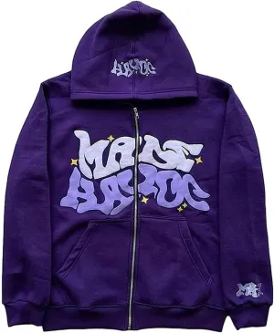 Y2k Hoodie Puff Print Hoodie Graphic Zip Up Hoodies Hip Hop Streetwear Aesthetic Sweatshirts Oversized Vintage Outfit