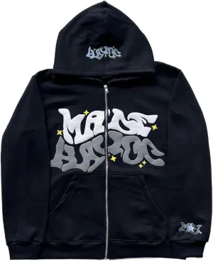 Y2k Hoodies Puff Print Hoodie Grunge Graphic Zip Up Hoodies Y2k Jacket Hip Hop Streetwear Aesthetic Sweatshirts