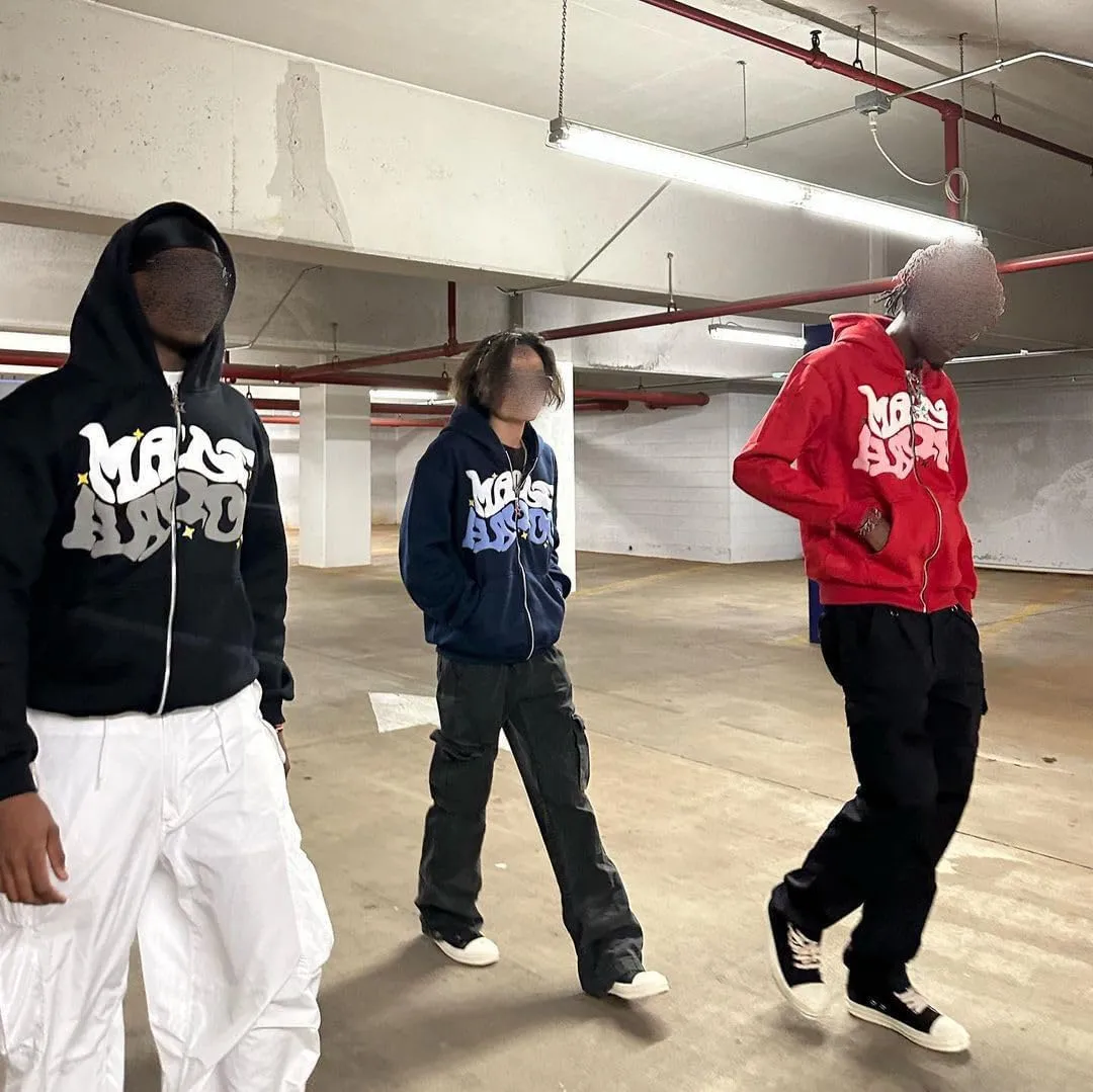 Y2k Hoodies Puff Print Hoodie Grunge Graphic Zip Up Hoodies Y2k Jacket Hip Hop Streetwear Aesthetic Sweatshirts