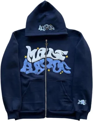 Y2k Hoodies Puff Print Hoodie Grunge Graphic Zip Up Hoodies Y2k Jacket Hip Hop Streetwear Aesthetic Sweatshirts
