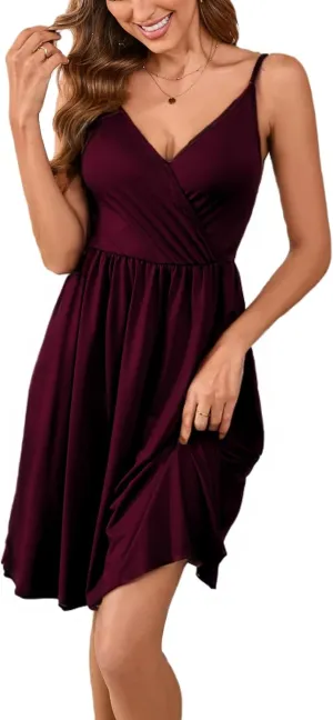 Yajedo Womens Summer Casual Sundress Spaghetti Strap Sleeveless Ruched Beach A Line Midi Dress