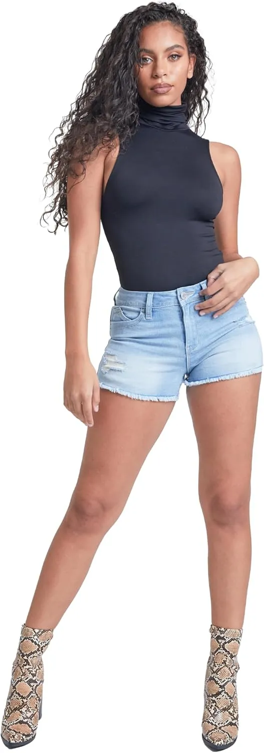 YMI Women's Junior Wannabettabutt High-Rise Frayed Hem Denim Shorts