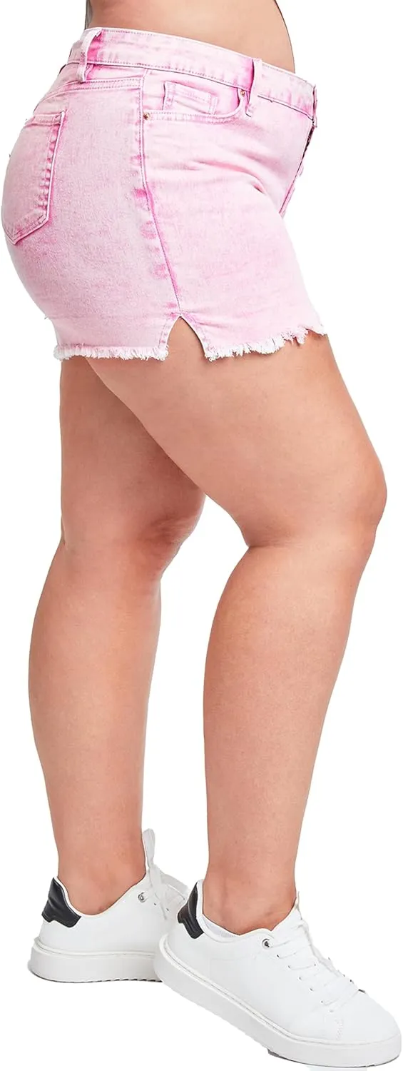 YMI Women's Plus Size High Rise 80's Acid Wash Mom Shorts