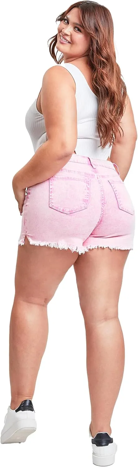 YMI Women's Plus Size High Rise 80's Acid Wash Mom Shorts