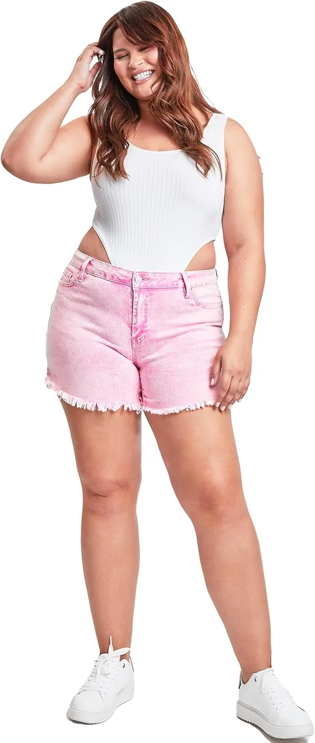 YMI Women's Plus Size High Rise 80's Acid Wash Mom Shorts