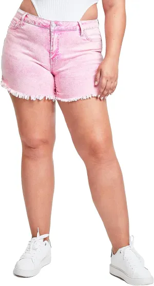 YMI Women's Plus Size High Rise 80's Acid Wash Mom Shorts