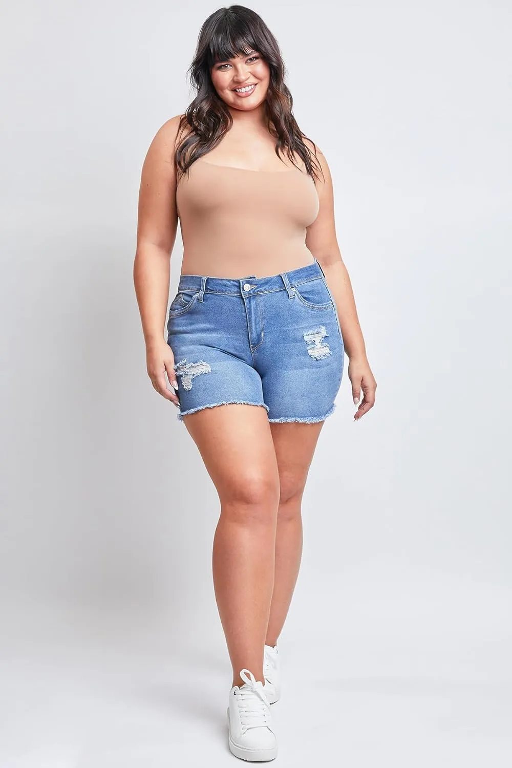 YMI Women's Plus Size Wannabettabutt High Rise Fray Shorts