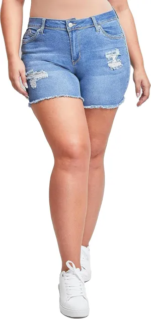 YMI Women's Plus Size Wannabettabutt High Rise Fray Shorts