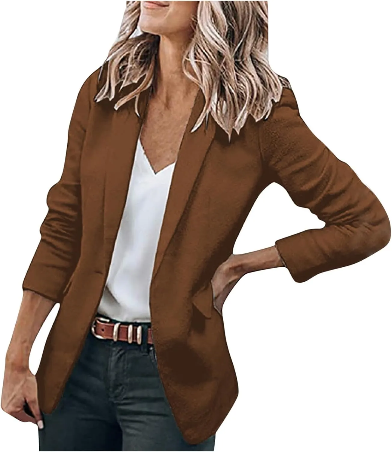 ZEFOTIM Blazer for Women 2024 Casual Oversized Fitted Lapel with Pockets Jacket Long Fashion Trendy Coat