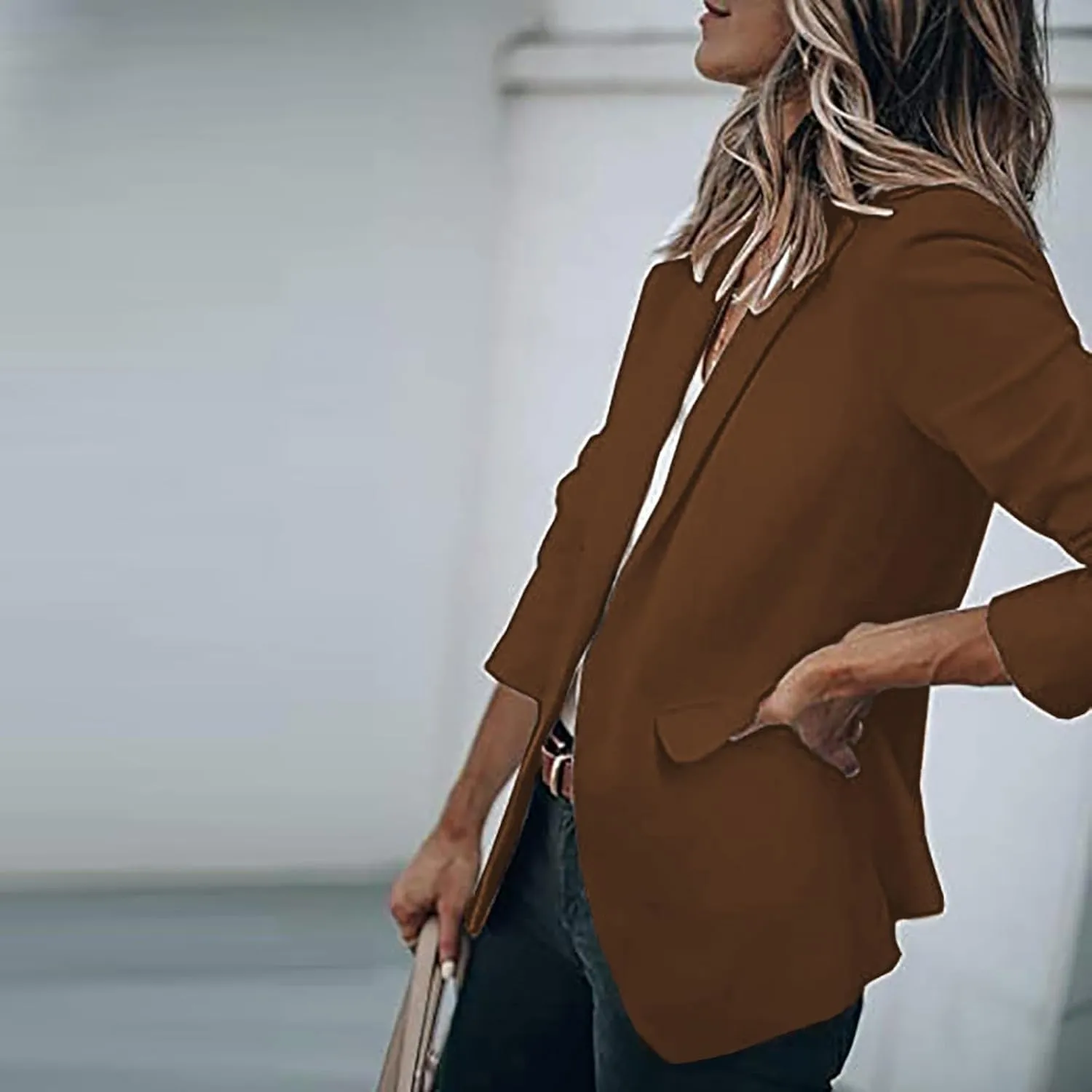 ZEFOTIM Blazer for Women 2024 Casual Oversized Fitted Lapel with Pockets Jacket Long Fashion Trendy Coat