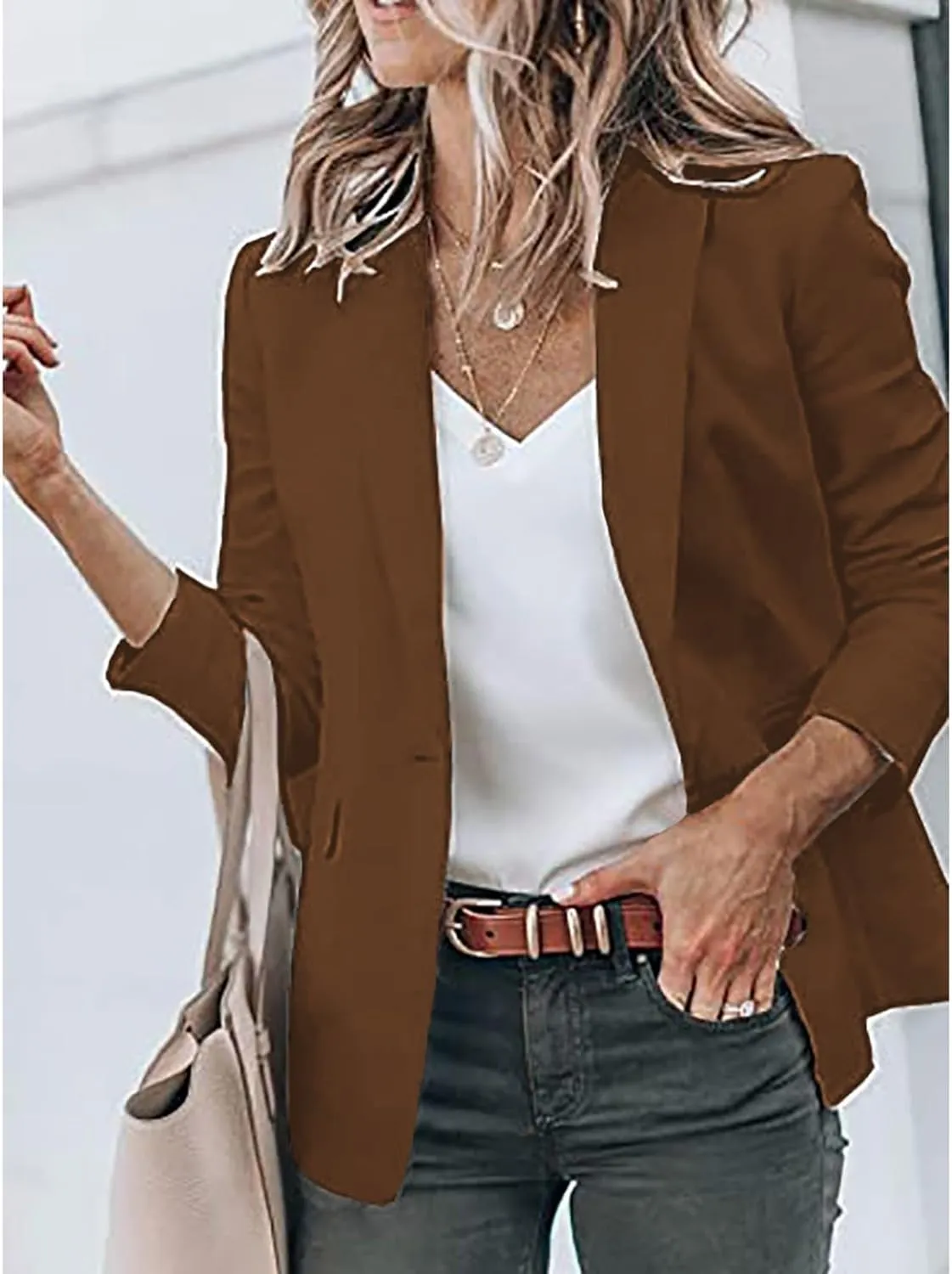 ZEFOTIM Blazer for Women 2024 Casual Oversized Fitted Lapel with Pockets Jacket Long Fashion Trendy Coat