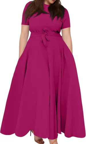ZEFOTIM Long Maxi Dresses for Women Plus Size Work Floral Dress Short Sleeve Crew Neck Dresses