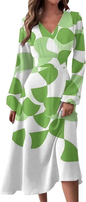 ZEFOTIM Long Sleeve Dress for Women Cute V Neck Comfy Floral Gradient Graphic Dresses Summer Spring Dresses