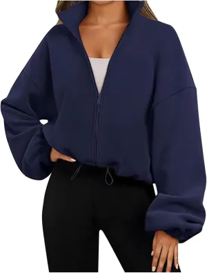 Zip Up Hoodie for Women Oversized Sweatshirt Fleece Cropped Jacket Trendy Fleece Jacket 2024