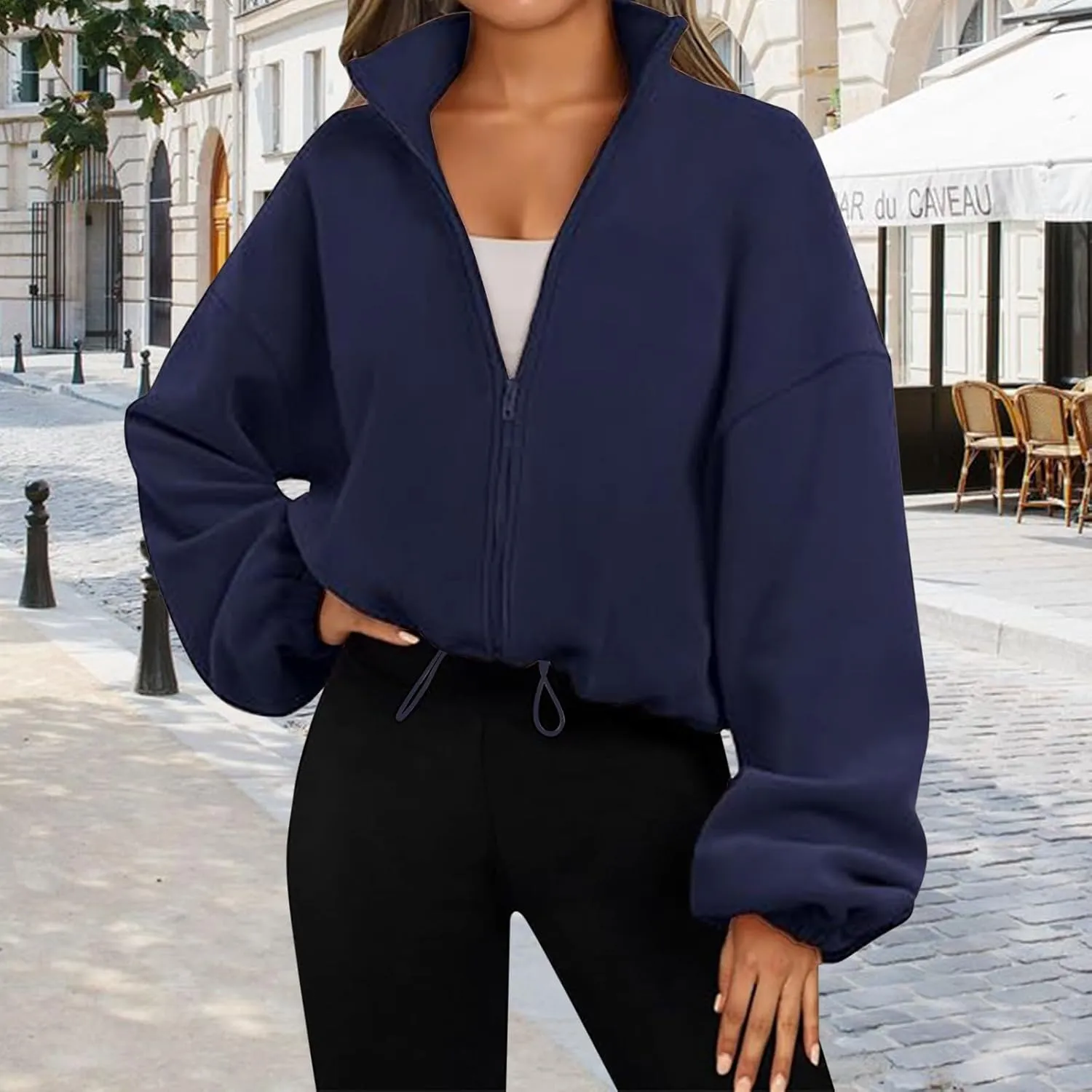 Zip Up Hoodie for Women Oversized Sweatshirt Fleece Cropped Jacket Trendy Fleece Jacket 2024