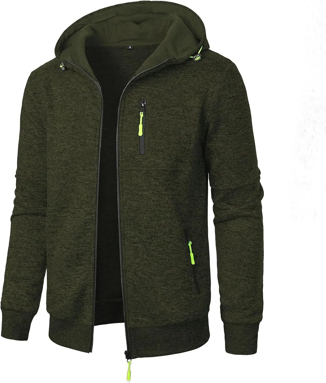 Zip Up Hoodie Men Full-Zip Fleece Lined Sweaters Knit Regular Fit Casual Sweater Hooded Coat wiht Pocket
