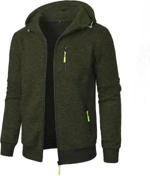 Zip Up Hoodie Men Full-Zip Fleece Lined Sweaters Knit Regular Fit Casual Sweater Hooded Coat wiht Pocket