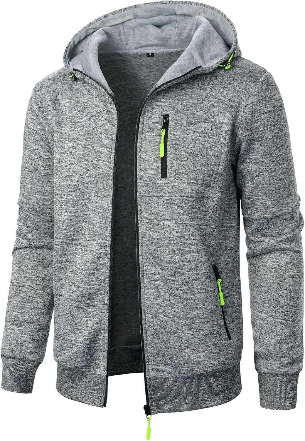 Zip Up Hoodie Men Full-Zip Fleece Lined Sweaters Knit Regular Fit Casual Sweater Hooded Coat wiht Pocket