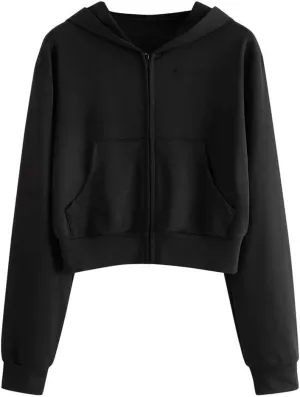 Zip Up Hoodies for Women Cropped Sweatshirts Long Sleeve Jackets Y2k Crop Tops Teen Girls Fall Clothes 2024