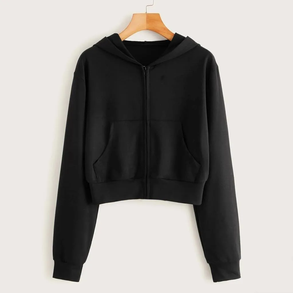 Zip Up Hoodies for Women Cropped Sweatshirts Long Sleeve Jackets Y2k Crop Tops Teen Girls Fall Clothes 2024