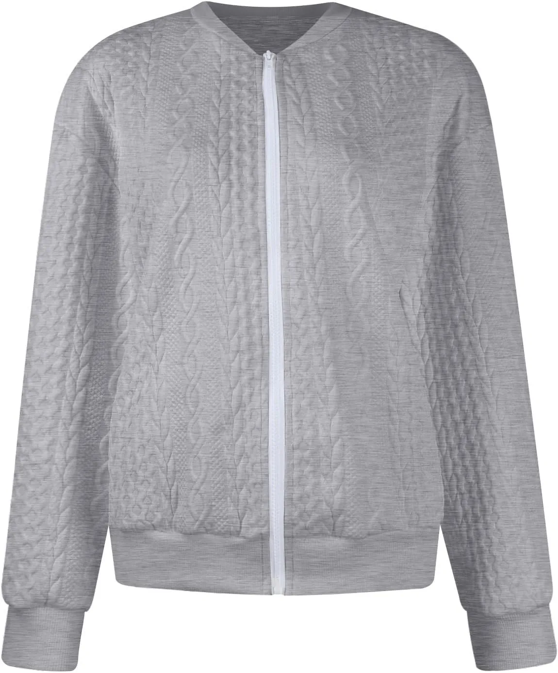 Zip Up Jackets for Women Lightweight Cable Knit Bomber Jacket Long Sleeve Jacquard Coatigan Casual Loose Outwear Coats