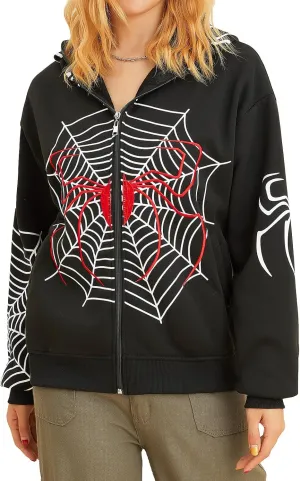 ZKXYFFS Womens Rhinestone Hoodies Y2k Gothic Punk Full Zip Up Over Hoodies Graphic Printed Sweatshirt Cute Oversized Jacket