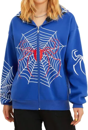 ZKXYFFS Womens Rhinestone Hoodies Y2k Gothic Punk Full Zip Up Over Hoodies Graphic Printed Sweatshirt Cute Oversized Jacket