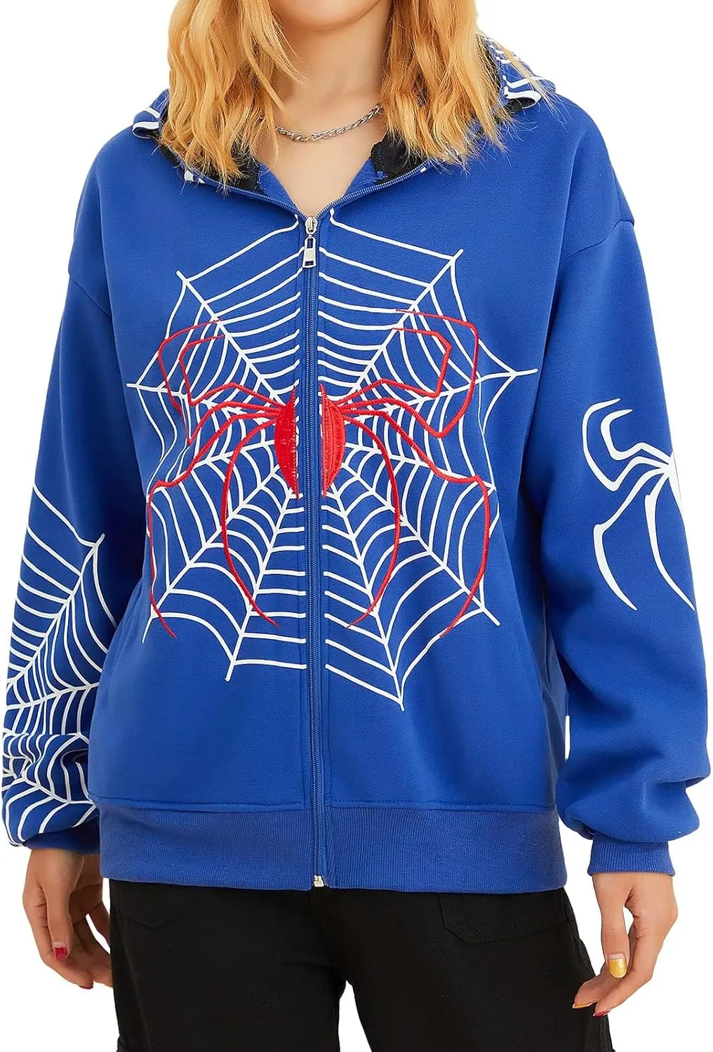 ZKXYFFS Womens Rhinestone Hoodies Y2k Gothic Punk Full Zip Up Over Hoodies Graphic Printed Sweatshirt Cute Oversized Jacket