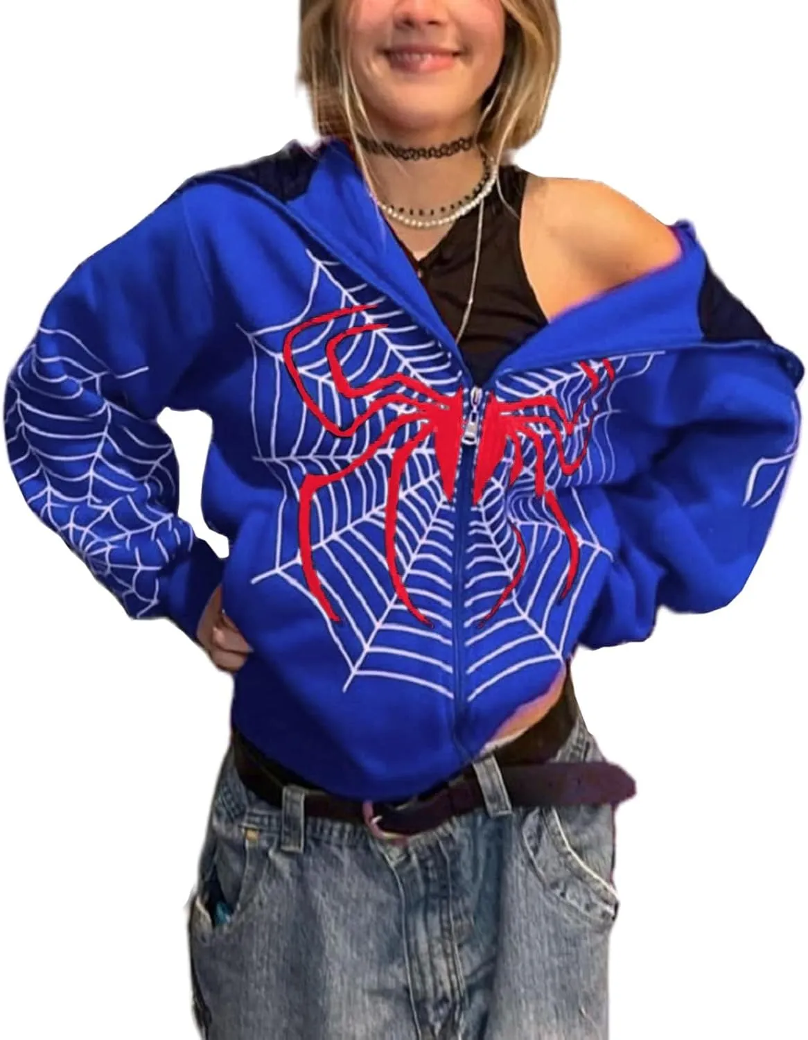 ZKXYFFS Womens Rhinestone Hoodies Y2k Gothic Punk Full Zip Up Over Hoodies Graphic Printed Sweatshirt Cute Oversized Jacket