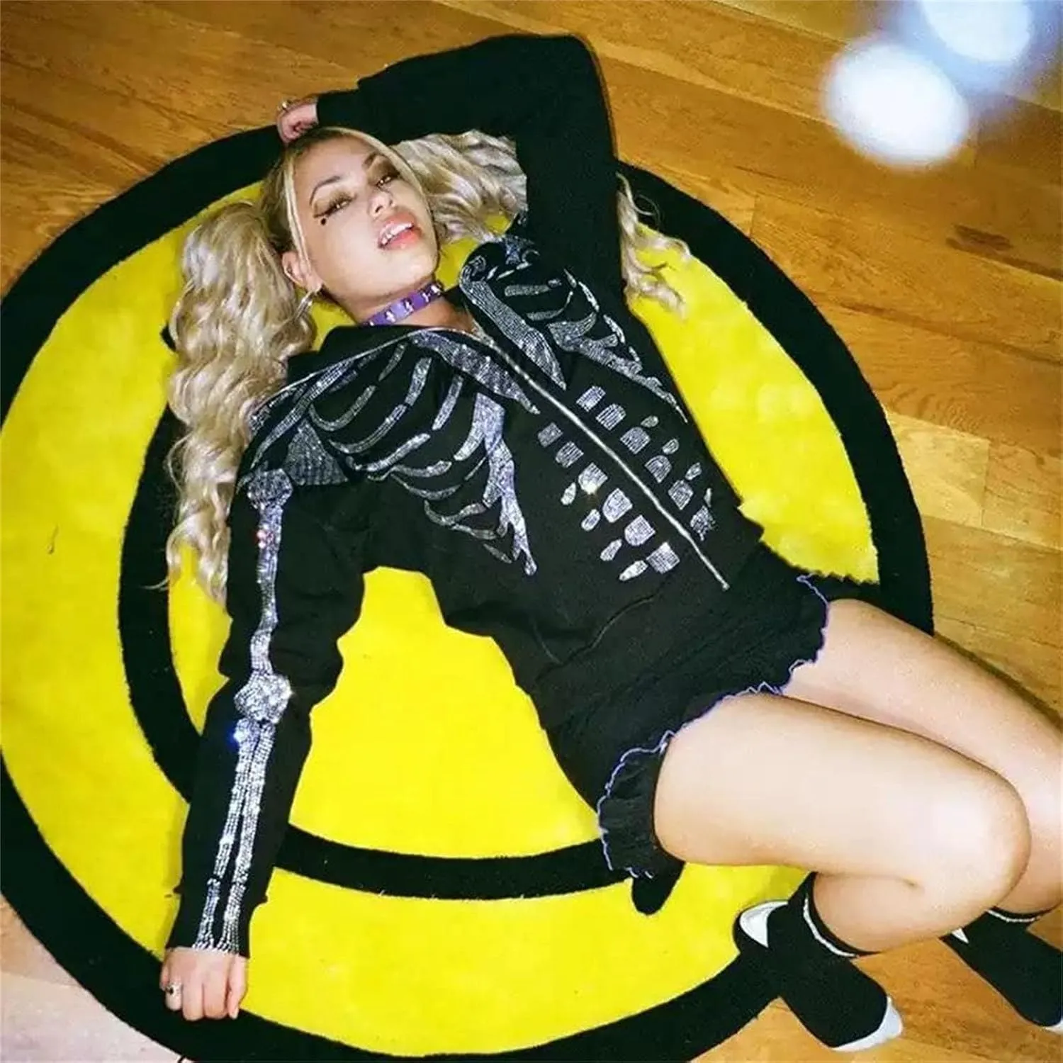 ZKXYFFS Womens Rhinestone Hoodies Y2k Gothic Punk Full Zip Up Over Hoodies Graphic Printed Sweatshirt Cute Oversized Jacket