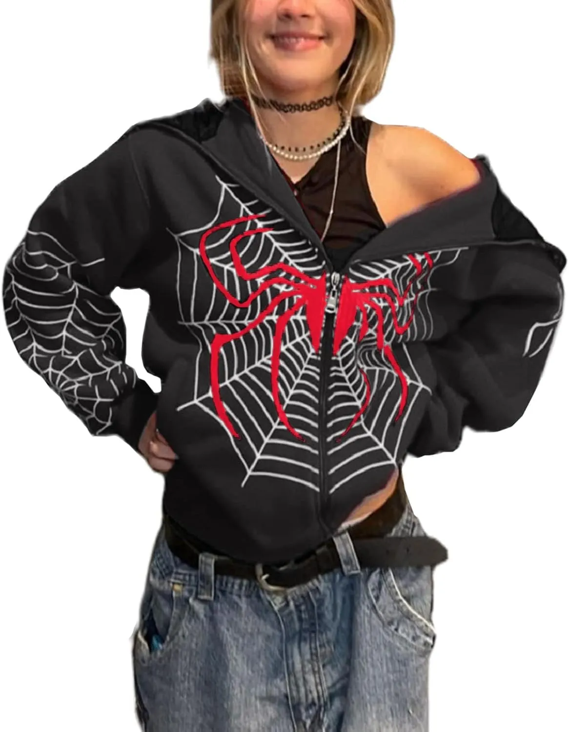 ZKXYFFS Womens Rhinestone Hoodies Y2k Gothic Punk Full Zip Up Over Hoodies Graphic Printed Sweatshirt Cute Oversized Jacket